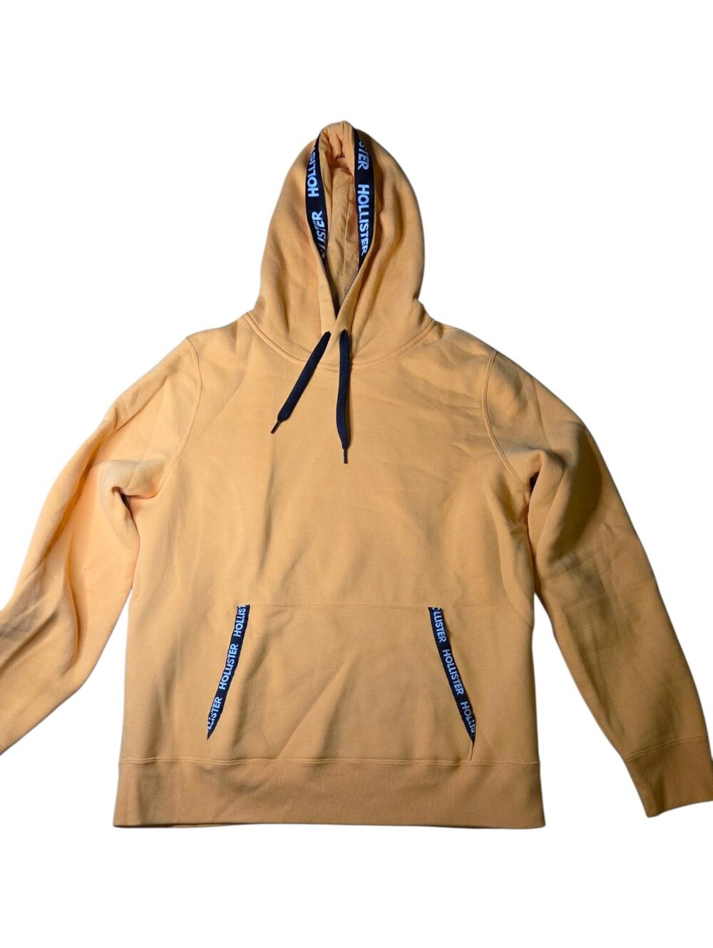 Hollister Logo Tape Kangaroo Pocket Hoodie Yellow Size Large Fleece Comfort